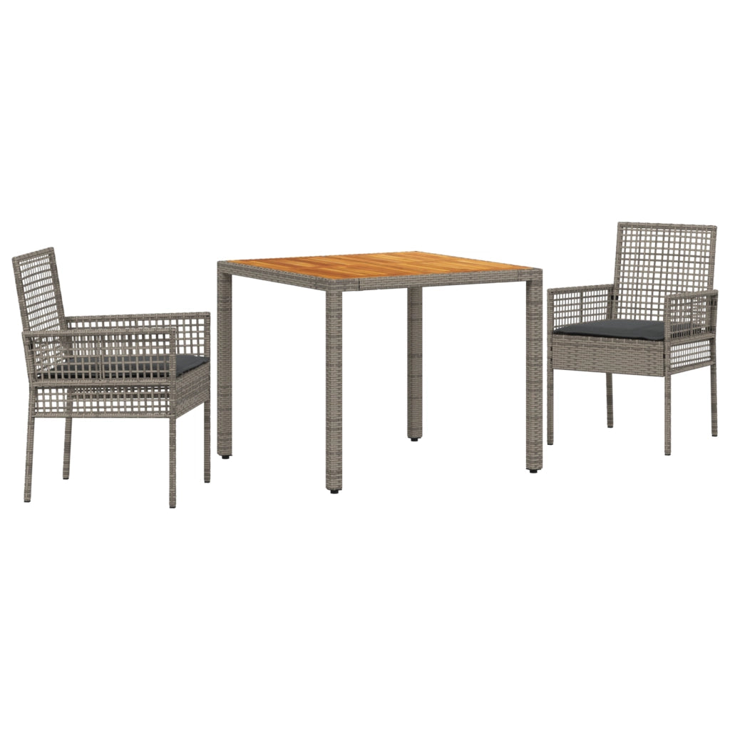 Set da Pranzo Giardino di 3 Pezzi con Cuscini Grigi in Polyrattan