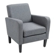 Poltrona Singola, Poltrona Relax, Poltrona Imbottita con Piedini in Legno, Tessuto Effetto Lino, 66 x 72 x 74 cm, Grigio Chiaro