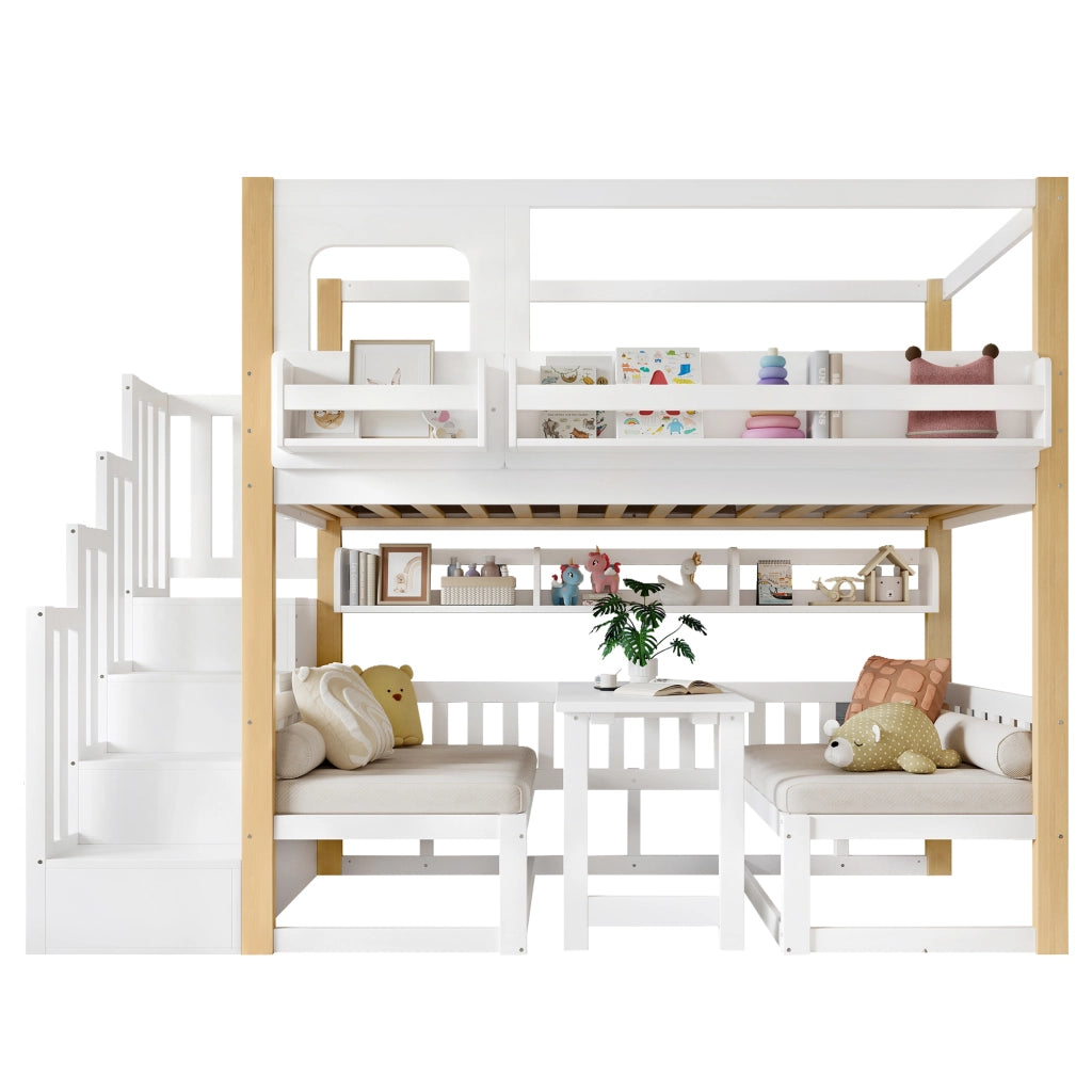 LETTO A CASTELLO con tavolo ribaltabile 90x200 cm Bianco+Naturale