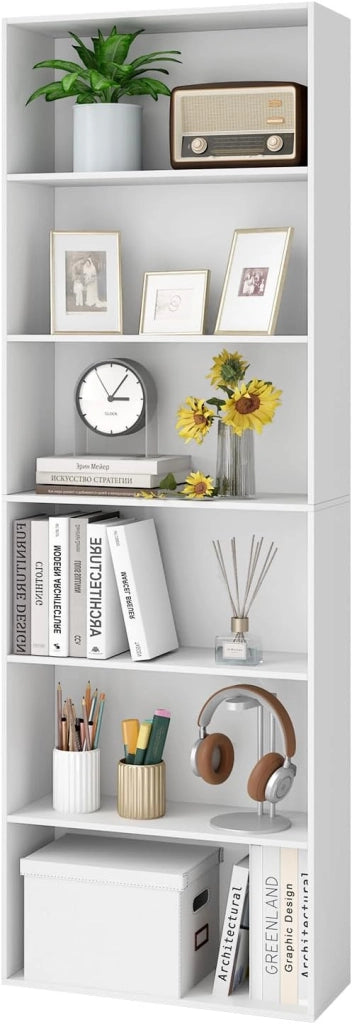 Libreria Scaffale a 6 Ripiani, Libreria Verticale con 2 Kit Antiribaltamento, Mobile Soggiorno in Legno, con Cuscinetti Antiscivolo, per Studio, Camera da Letto, 60 x 23,5 x 178 cm (Marrone)