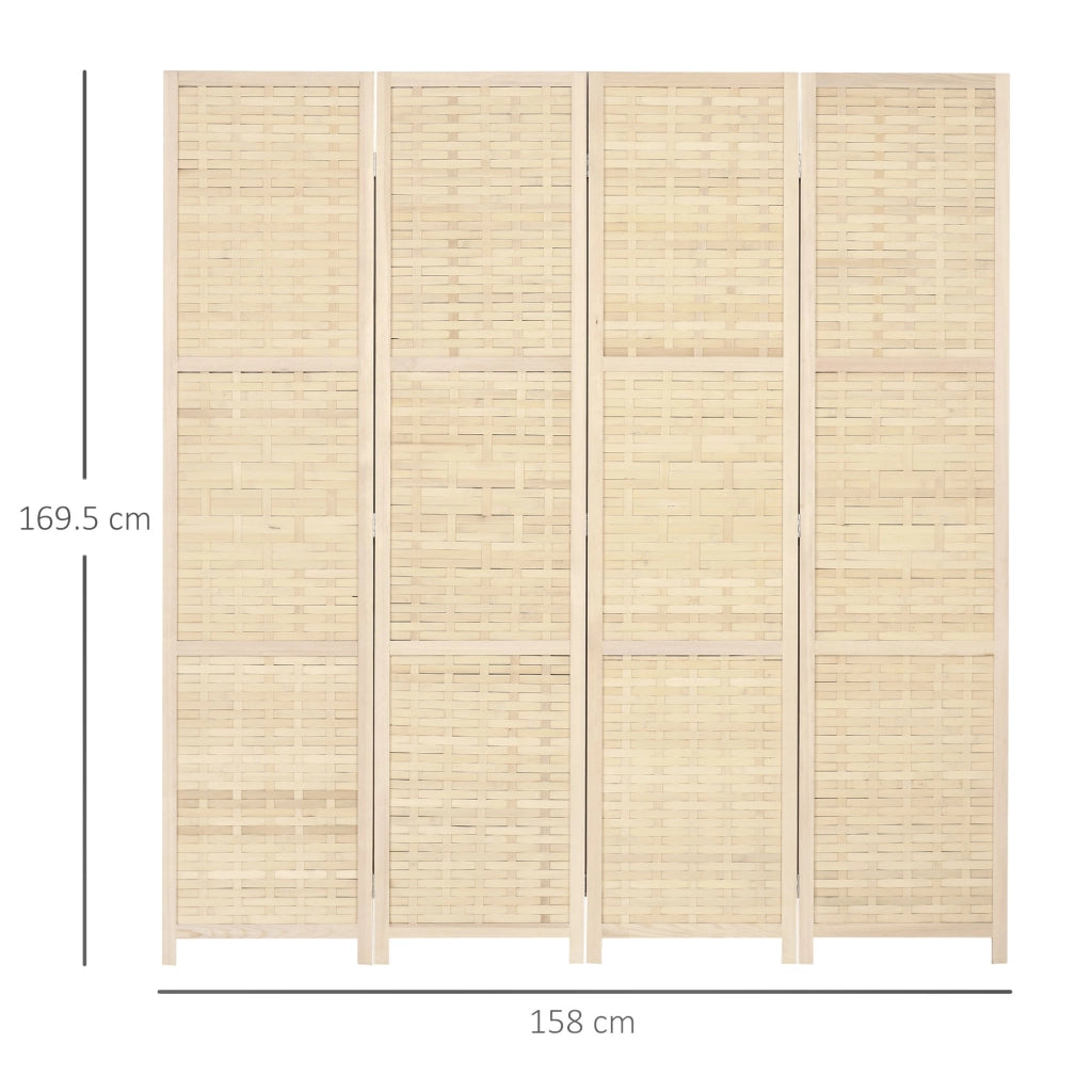 Paravento a 4 Ante in Legno e Bamb¨´ Pieghevole ¨C Zephmum ¨C Marrone 170cm