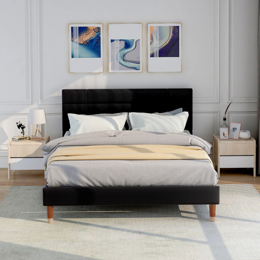 OKWISH Letto Imbottito 140×200 cm, Letto Matrimoniale con Testiera Imbottita, Spazio Sottoletto, senza Materasso, Nero
