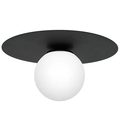 Plafoniera minimal nera Ø35 sfera vetro bianco Flat E14 Luminex