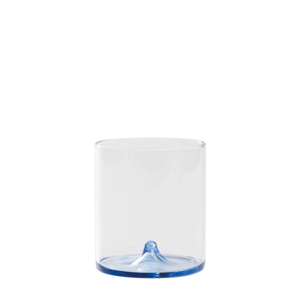Discobolo Set 4 Tumbler in Vetro Borosilicato Soffiato a Mano, Capacità 34,5 cl, Design con Fondello Bluino per Servizio Tavola Elegante e Moderno