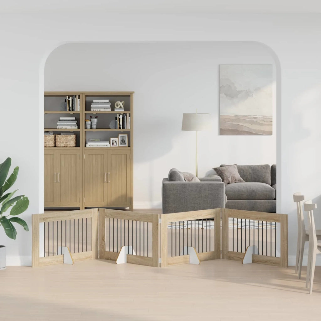 Cancello per cani con supporti 4 pcs Rovere Sonoma 100 x 60 cm 892116