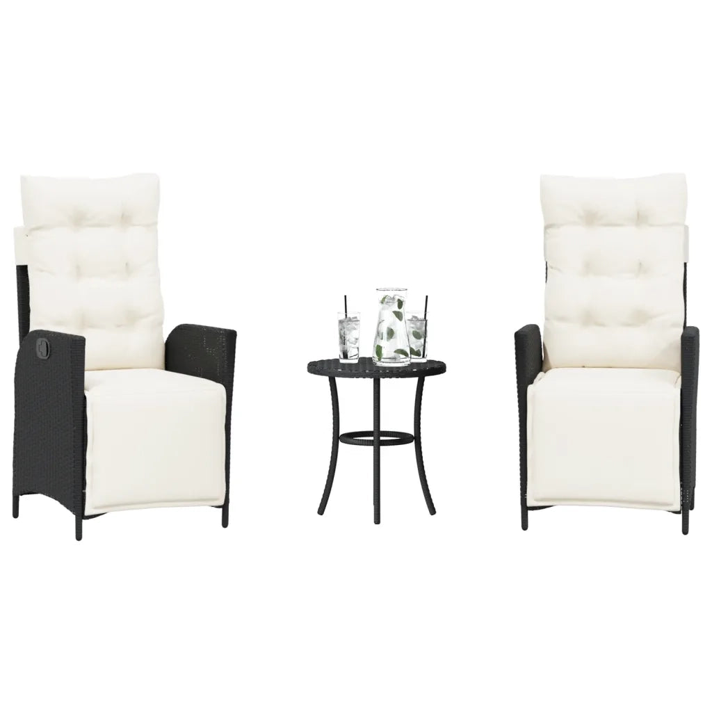 Set da Bistrò 3 pz con Cuscini Nero in Polyrattan