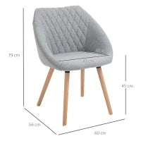 Set di 2 Sedie da Pranzo Design Scandinavo - Gambe affusolate in legno di faggio - Seduta Schienale braccioli ergonomici Lino Grigio