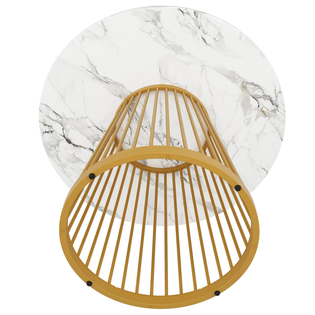 Tavolo da pranzo 80x80x76 cm in MDF e metallo; bianco e oro