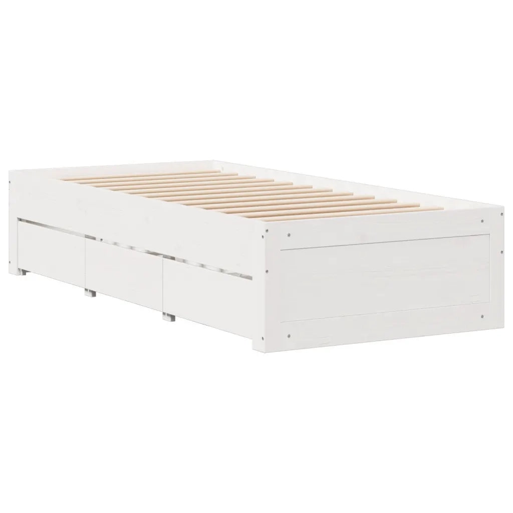 Giroletto senza Materasso con Cassetti-Struttura Letto con contenitore Bianco 75x190 cm Pino