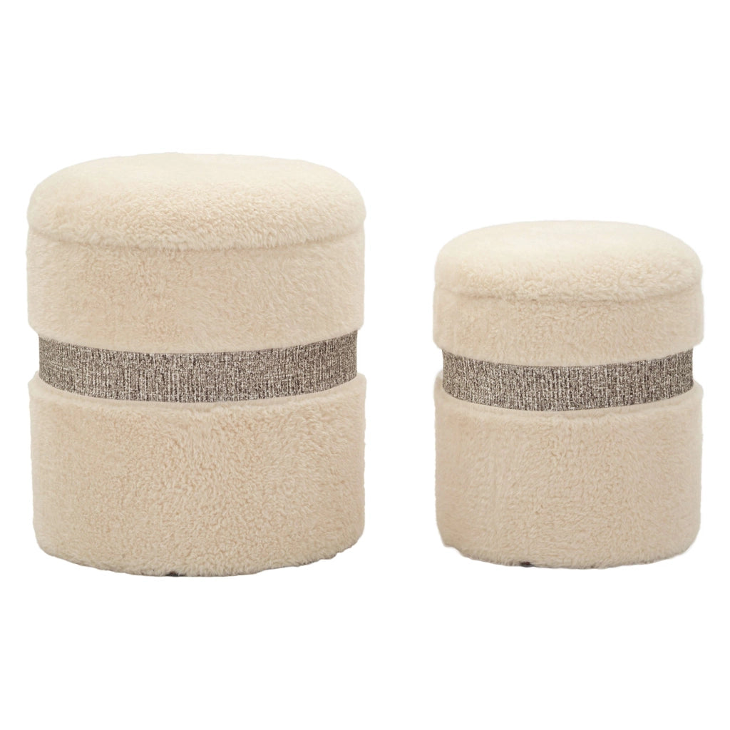 Luder, Pouf Contenitore set da 2, 40x40x47h cm Bianco Crema