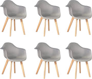 Set di 6 Sedie da Sala da Pranzo con Braccioli, Sedie da Cucina Stile Moderno Poltrone, Gambe in Legno Massello di Faggio, Grigio