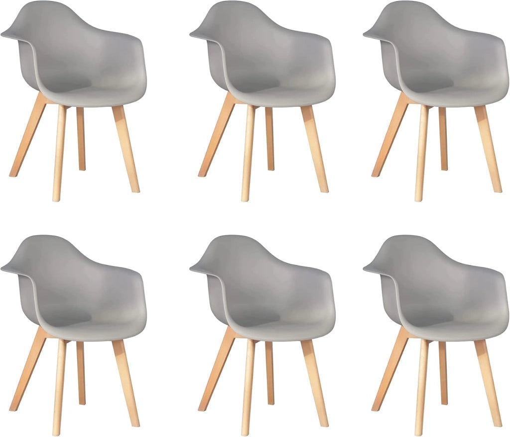 Set di 6 Sedie da Sala da Pranzo con Braccioli, Sedie da Cucina Stile Moderno Poltrone, Gambe in Legno Massello di Faggio, Grigio