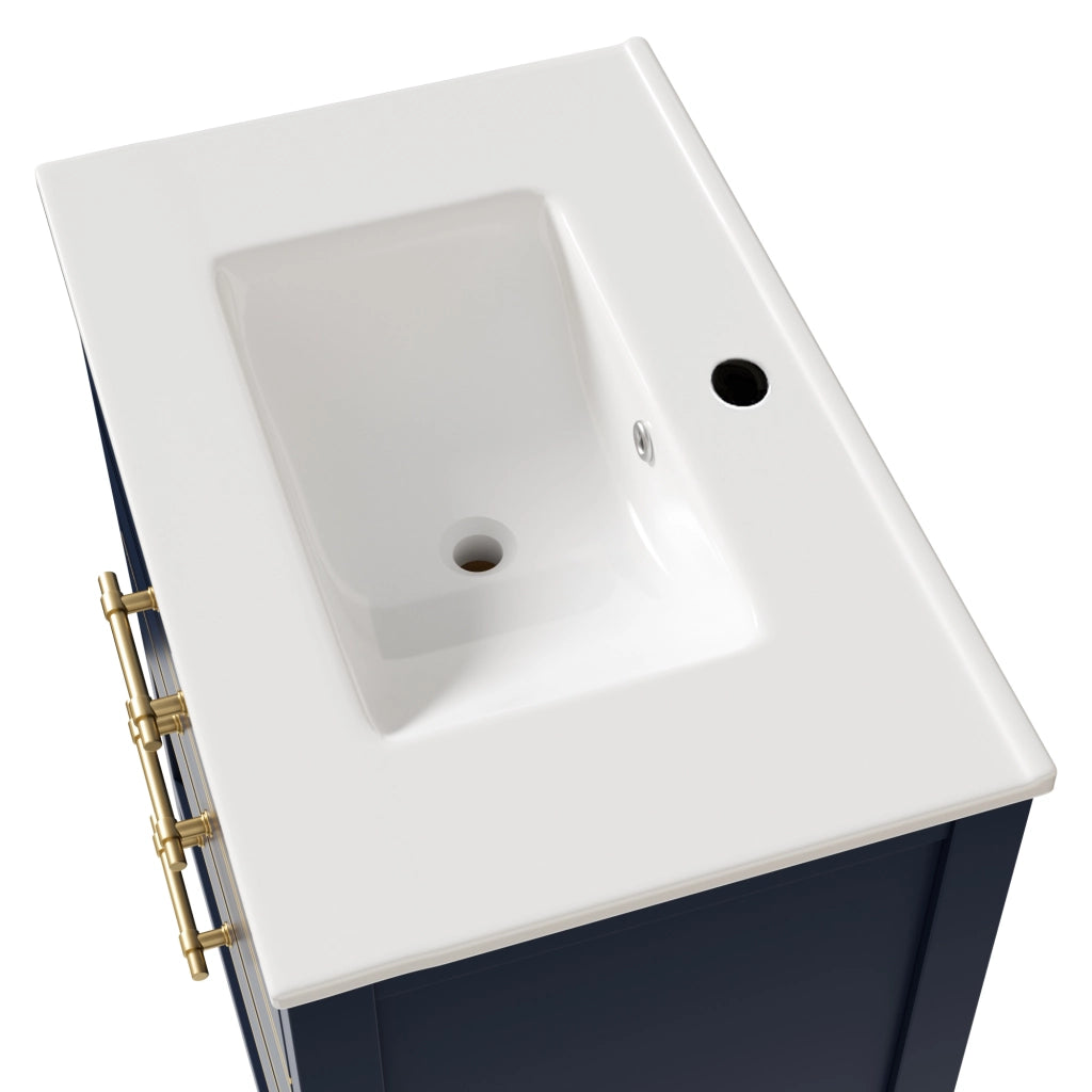 Mobile Bagno Sottolavabo con Lavabo in Ceramica ¨C MINIMAL ¨C 2 Cassetti, MDF Laccato, Maniglie Dorate