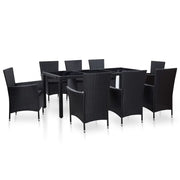 Set da Pranzo per Giardino 9 pz in Polyrattan Nero cod mxl 35122