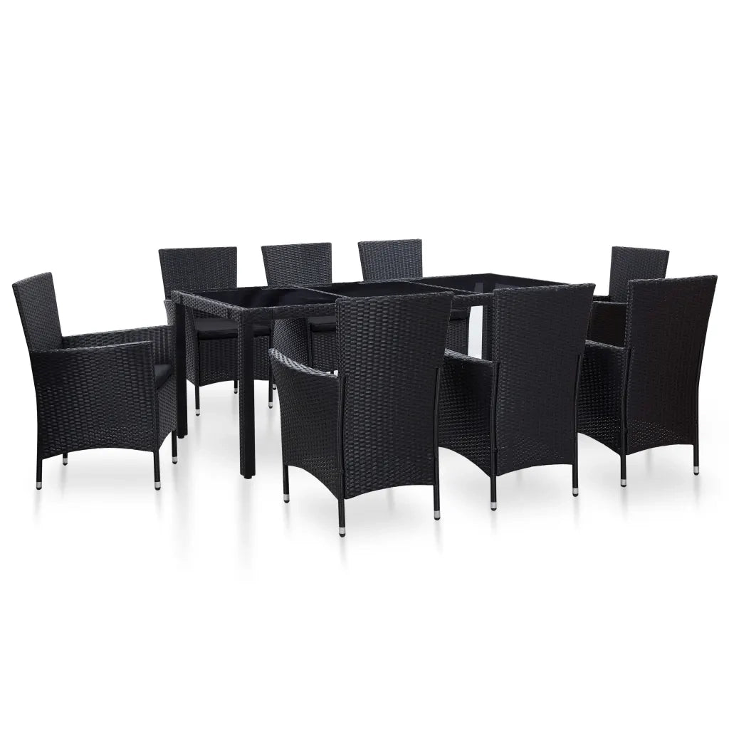 Set da Pranzo per Giardino 9 pz in Polyrattan Nero cod mxl 35122