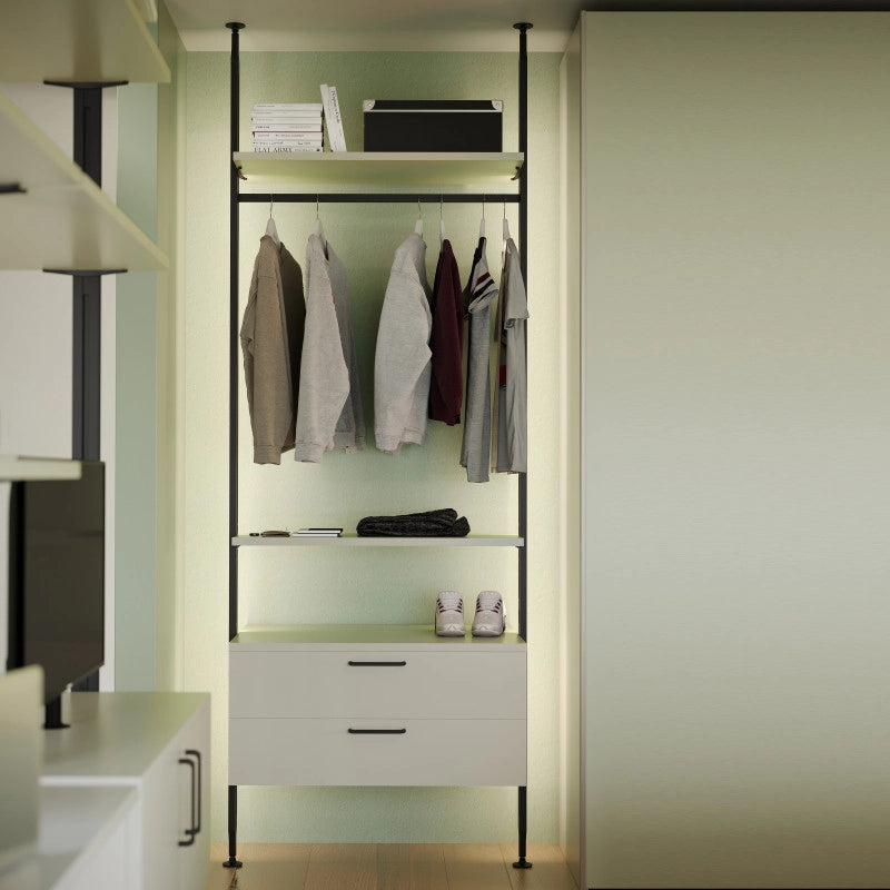 Kit di staffe per 1 ripiano in legno, 1 modulo e 1 asta di sospensione lunghezza 1m Zero, Zama, colore Grigio pietra v..