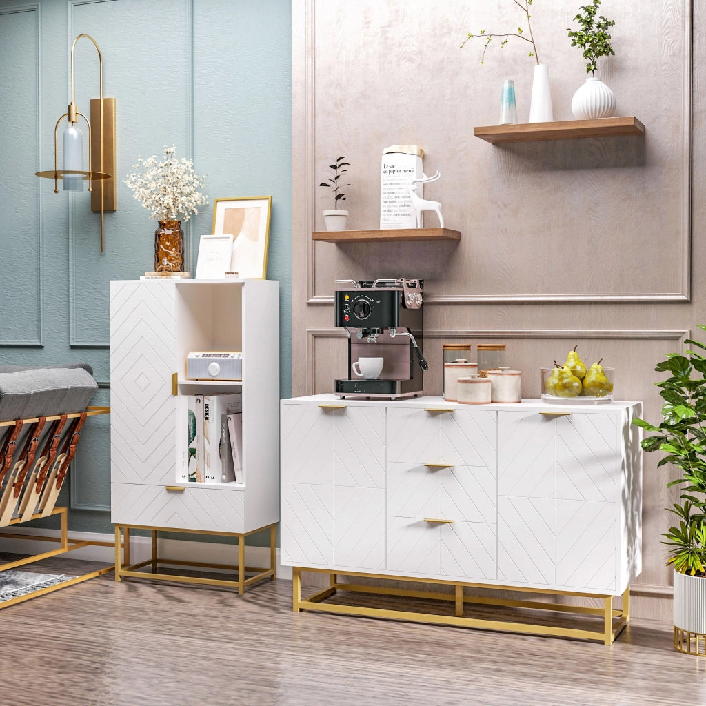 Credenza ingresso ¨C Xylo ¨C bianco oro 120x40x76 cm con cassetti ante