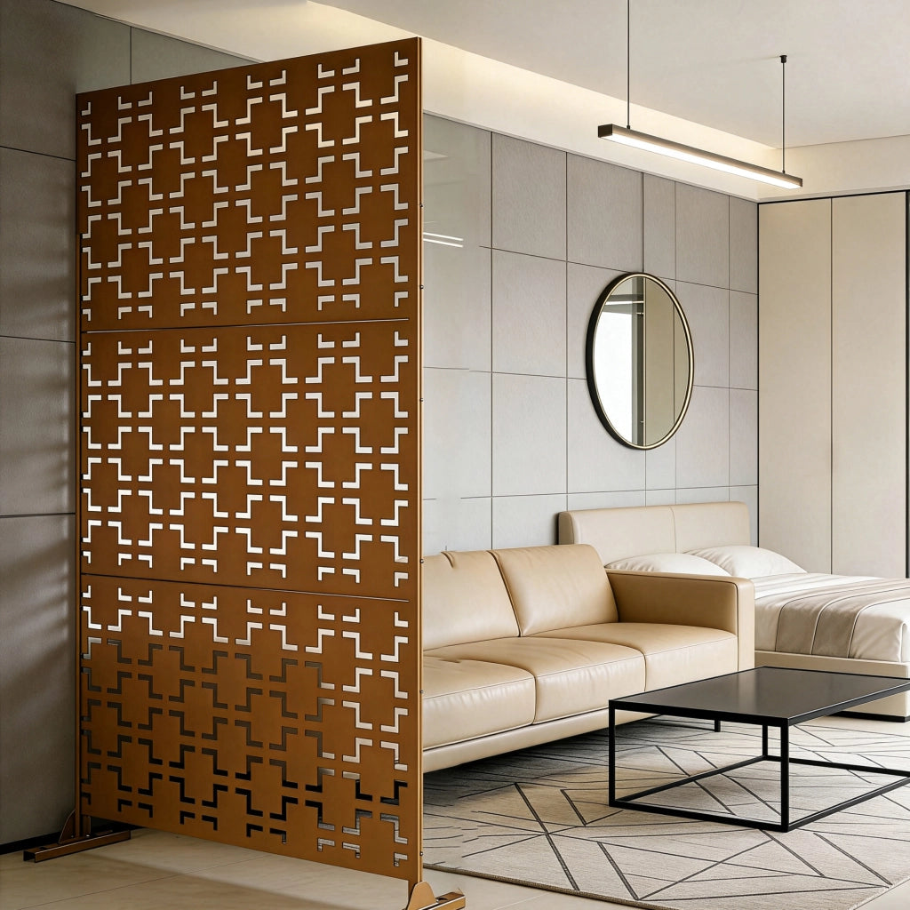 Pannello Divisorio Basciano Struttura Traforata in Acciaio 180 x 90 cm - Marrone casa.pro