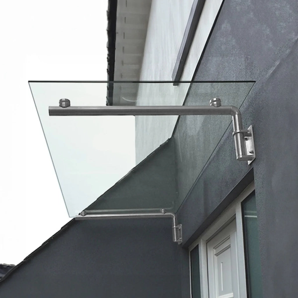 Pensilina in Vetro 120x80 cm con Staffe Acciaio Inox per Porta Ingresso