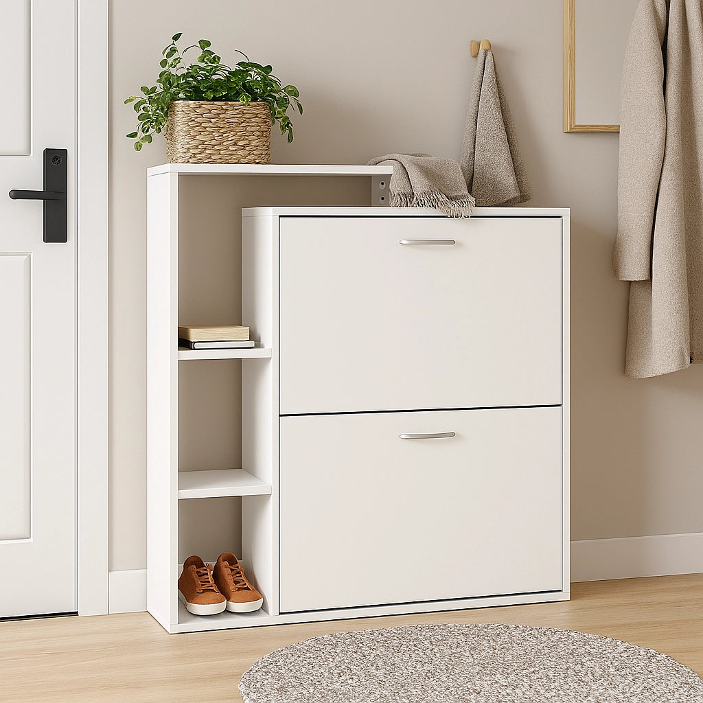 Scarpiera Doppia Profondità con Libreria 4 Ripiani Salvaspazio 80x24x90 cm Bianco