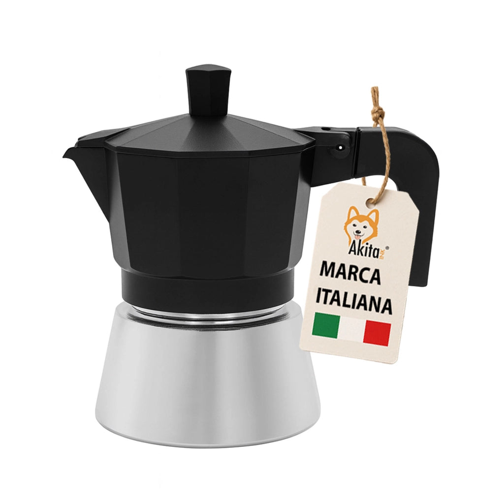 Akitaink Caffettiera Moka Induzione 3 Tazze Acciaio Inox Nero