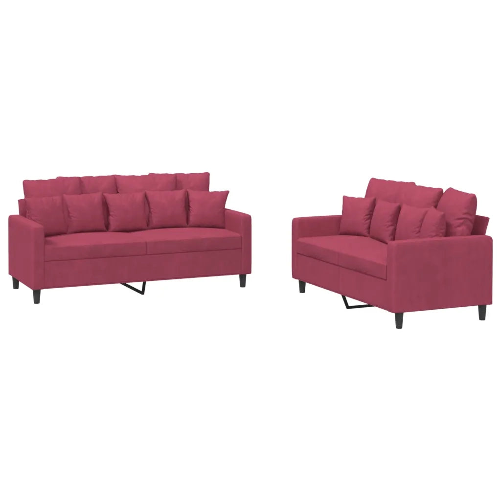 Set di Divani 2 pz con Cuscini Rosso Vino in Velluto 3201704