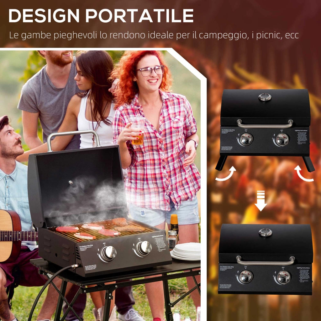Barbecue a Gas Pieghevole con Coperchio e Termometro ¨C zephmum ¨C Nero Acciaio 55x46.5x41 cm