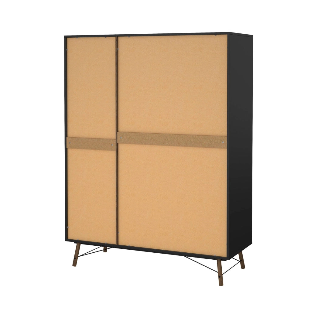 Guardaroba 3 ante Virgil, Mobile camera da letto, Cabina armadio portabiti, Armadio appendiabiti, 150x60 h200 cm, Nero e Noce