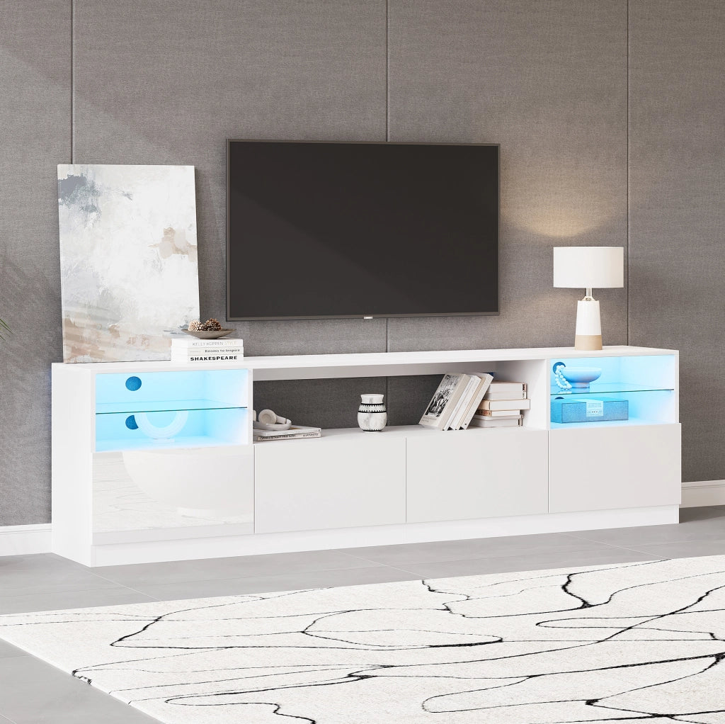 Mobile TV 180x35x60 cm con LED; 4 ante; 8 vani; legno bianco