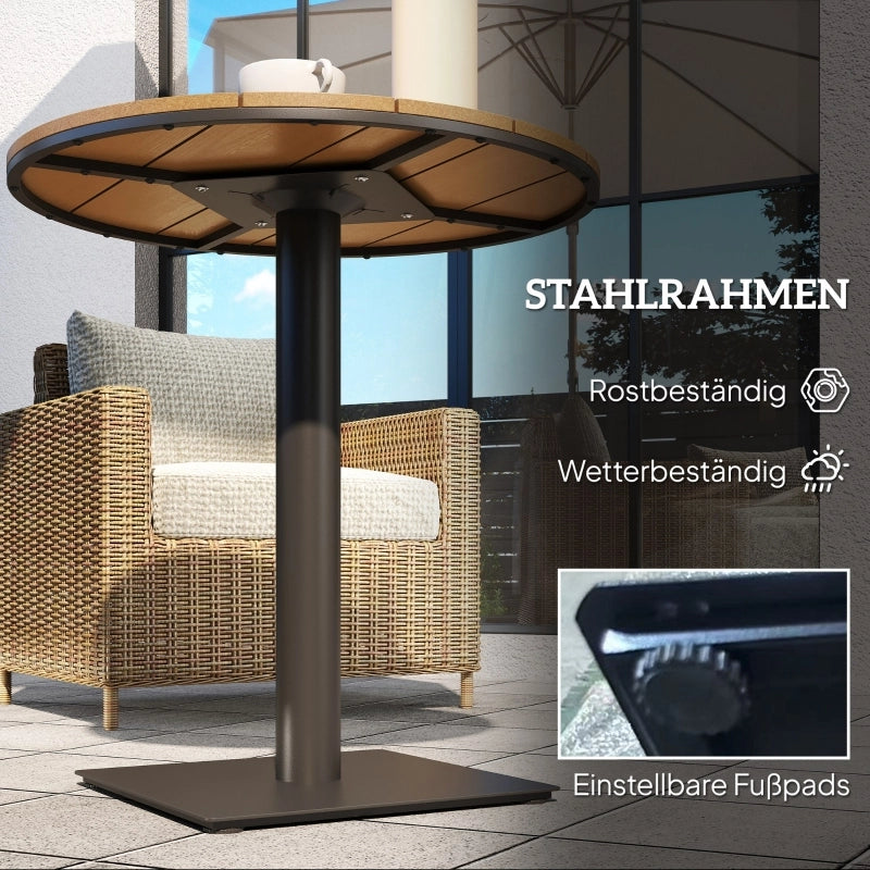 Tavolo da giardino ?70 cm; tavolo balcone rotondo impermeabile con design a listelle; acciaio ?70 x 74H in legno naturale