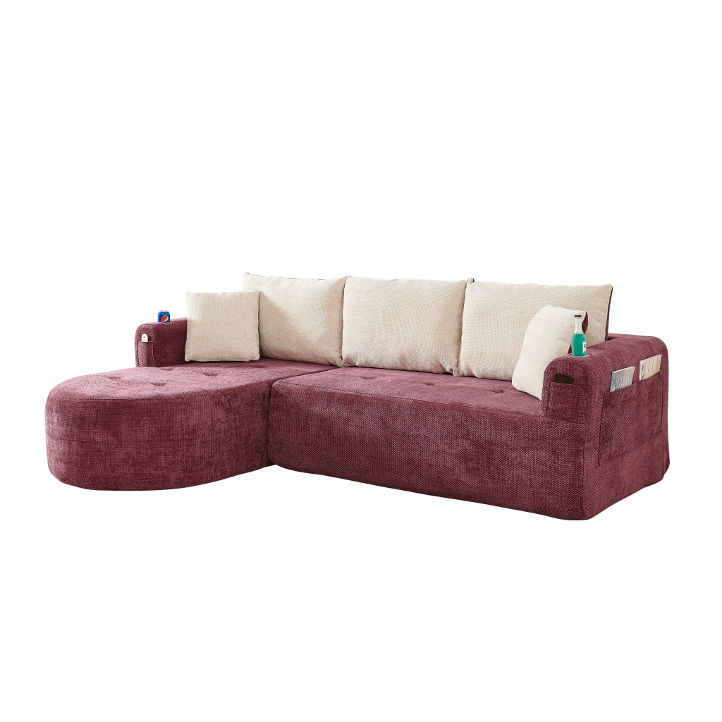 Divano Angolare L ¨C MINIMAL ¨C Lino, Braccioli, Portabicchieri