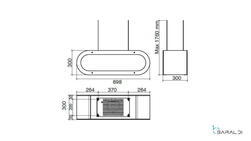 CAPPA ALEXA  cm 90X30 - Inox,vetro - 800 m3/h - Luce bianca