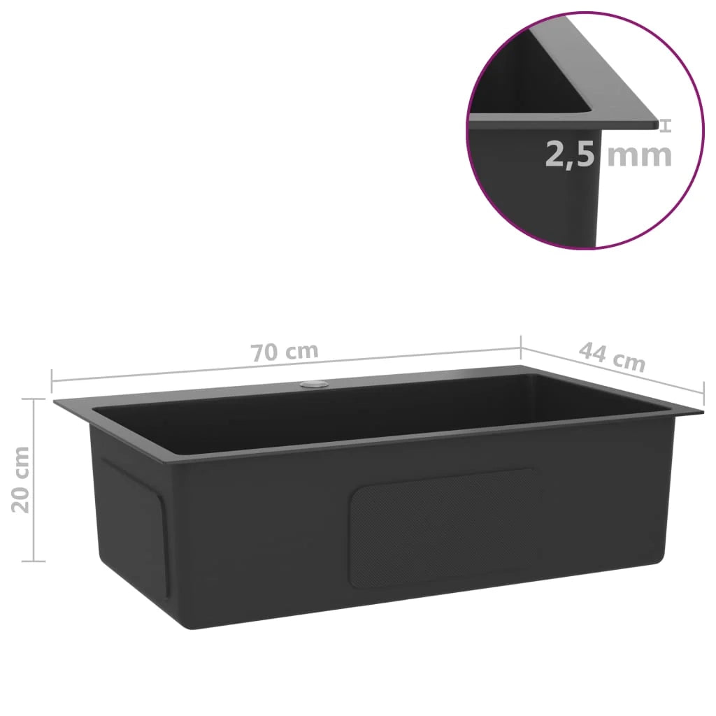 Lavello da cucina fatto a mano 70 x 44 cm acciaio inox nero 02_0002466