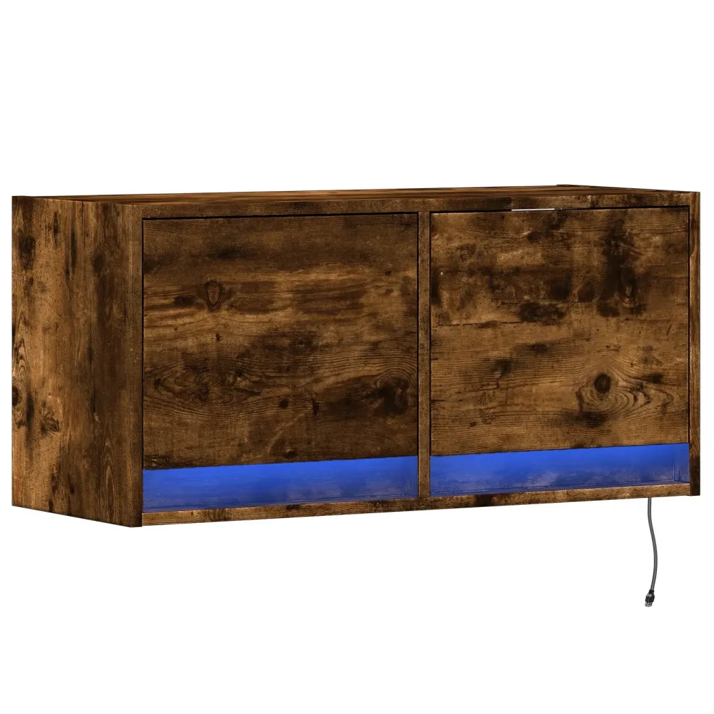 Mobile TV a Parete con Luci LED Rovere Fumo 80x31x35 cm 852359