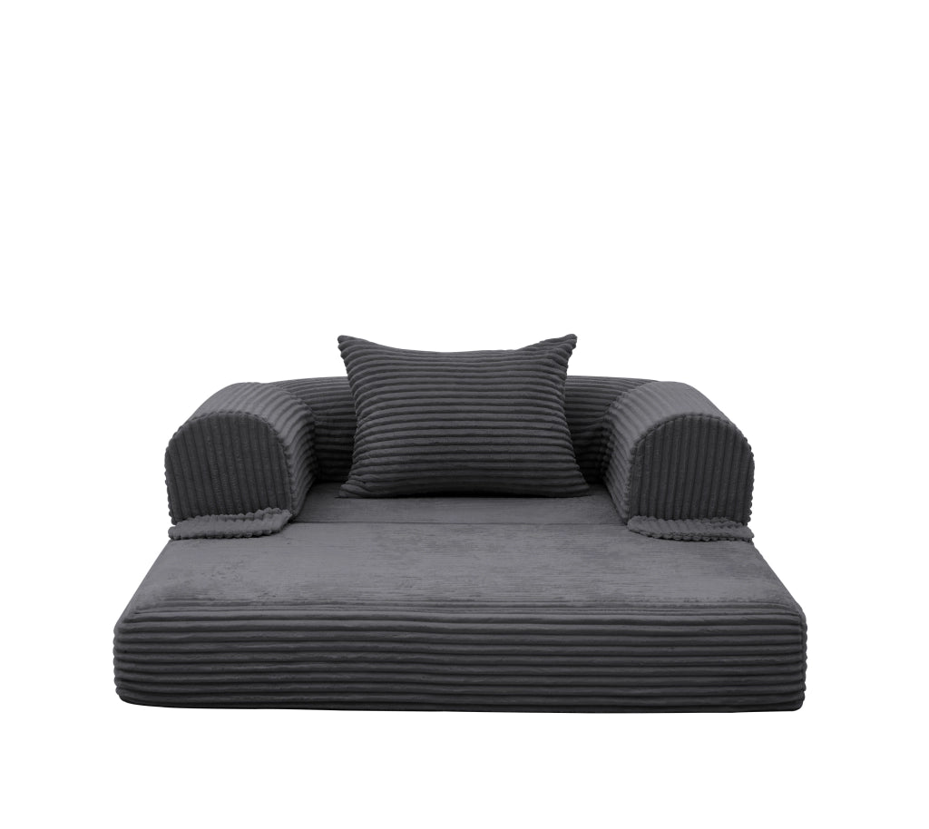 Divano letto convertibile 1 posto con cuscino, funzione letto, in tessuto imbottito, Grigio