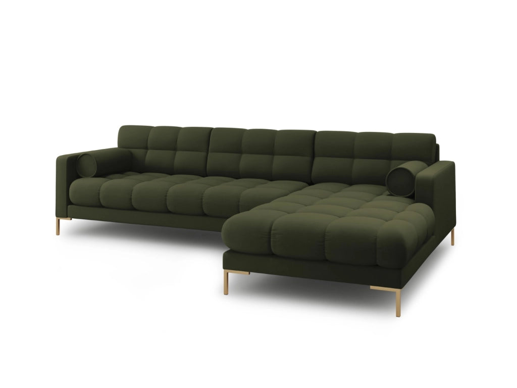 Cosmopolitan Design - Divano angolare destro "Bali" 5 posti in tessuto strutturato verde 