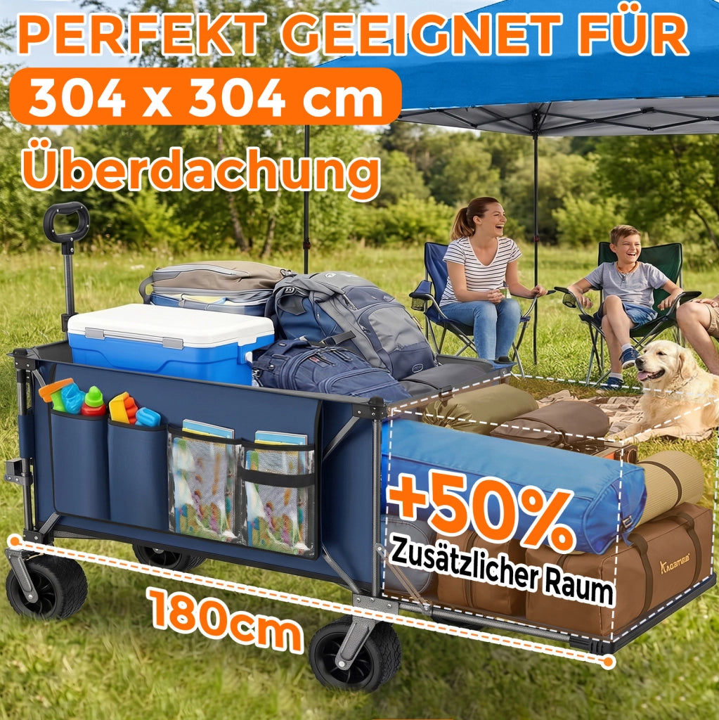 Carrello pieghevole da trasporto 180 cm con sponda posteriore estensibile; in acciaio blu