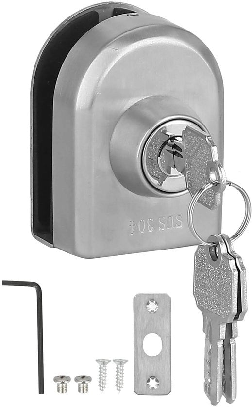 Serratura per porta scorrevole in acciaio inossidabile - senza cornice - dispositivo di sicurezza - antifurto - duraturo - finitura liscia - serratura per porta in vetro