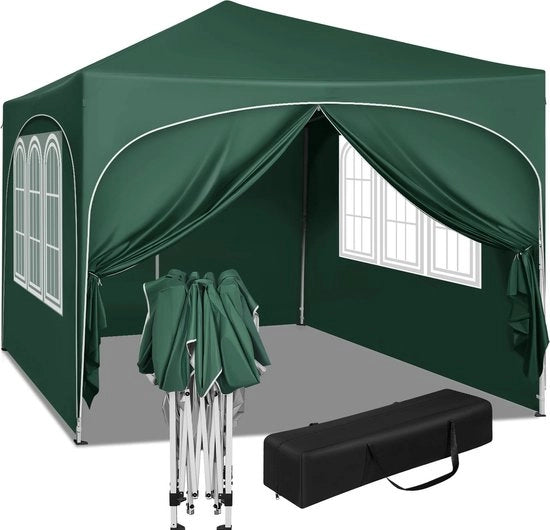Tenda da Festa 3x3m - Tenda da Festa Opvoluta - Tenda da Festa Acquaparata - Protezione UV - Altezza Regolabile - Colore Verde