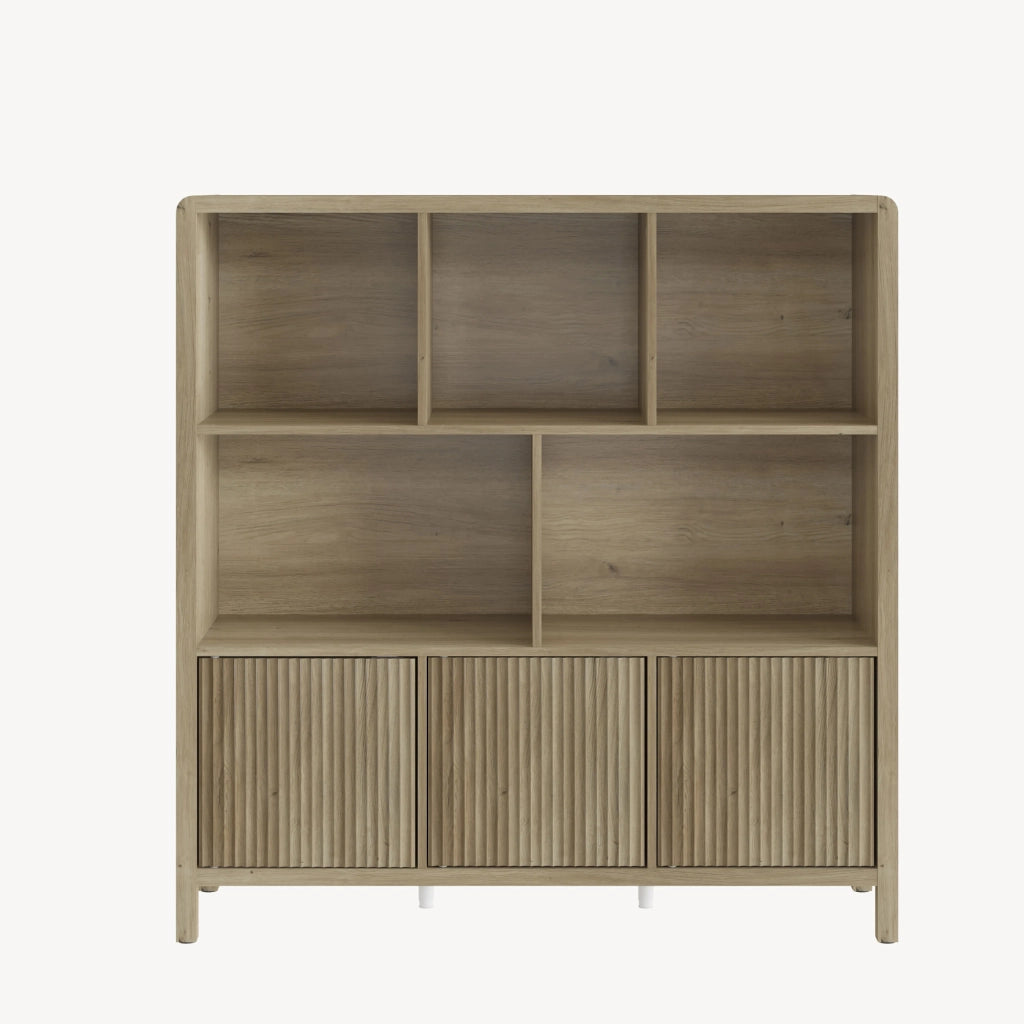Credenza Bassa Lukkodso con 3 Ante e Scomparti Aperti 102x98x30 cm Effetto Rovere Medio Chiaro [en.casa]