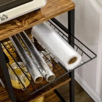 Scaffale Cucina Multipresa per Microonde con Ripiani e Cestino a Rete, 90x42x130cm, Marrone