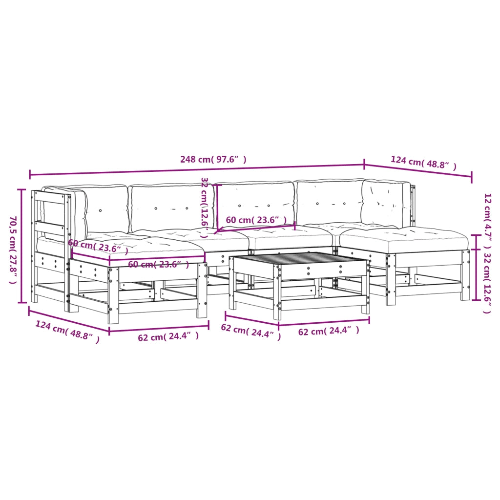 Set Divani da Giardino 7pz con Cuscini in Legno Massello Bianco 3185928