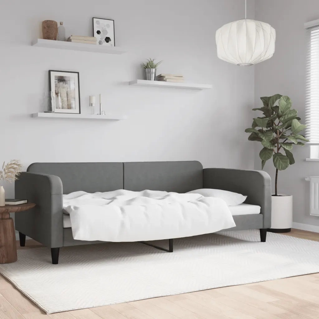 Letto singolo | Letto per adulti | Letto da Giorno Grigio Scuro 100x200 cm in Tessuto