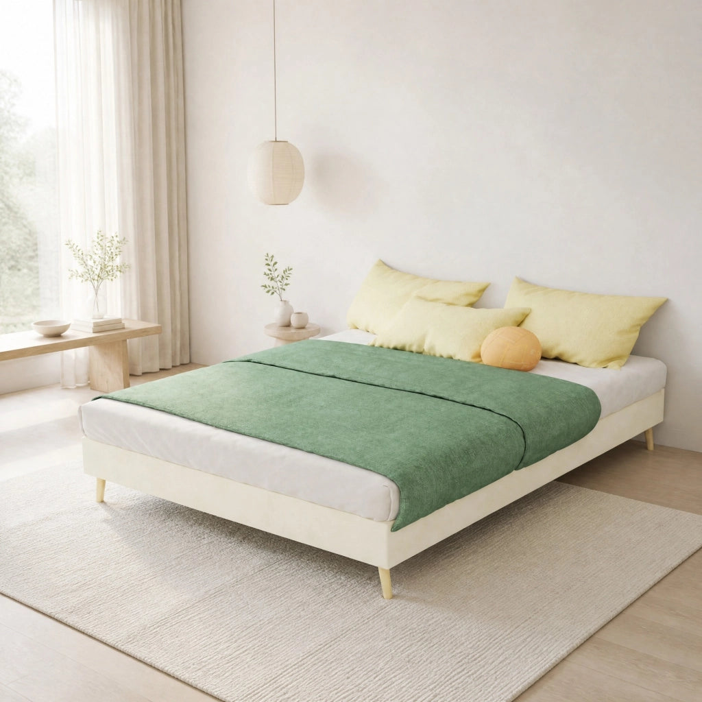 LETTO 140x200 cm Beige in Tessuto e Metallo, Struttura Moderna