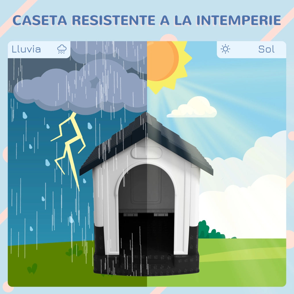 Cuccia per Cani Mini da Esterno in Plastica ¨C Xylo ¨C 3 Finestre Base Rialzata 64,5x57x66 cm Grigio