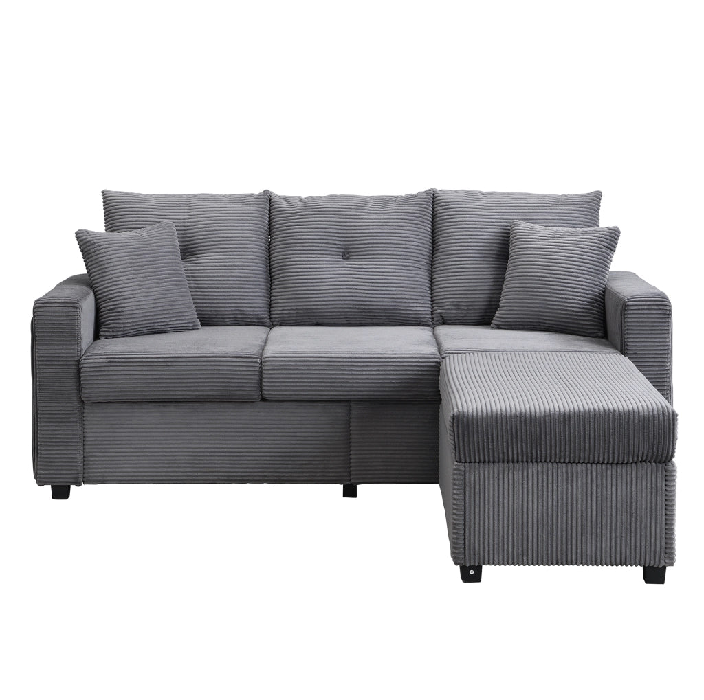 Set divano modulare a L YEAVIO con LED, 3 posti, tessuto in velluto a coste, cuscini memory e pouf grande rimovibile