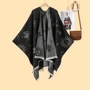 Nuovo mantello/cappotto caldo da donna in jacquard double face, stile pastorale, con spacco laterale.