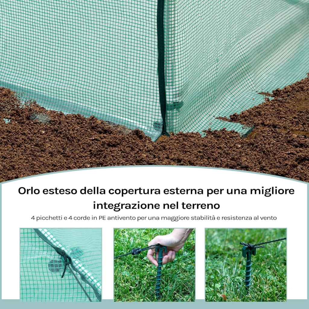 Serra da Giardino a Tunnel, Copertura per Piante da Esterno, in Rete PE e Tubi d’Acciaio Zincato, Porta Avvolgibile con Cerniere e 6 Finestre Laterali, 300x300x200cm, Verde
