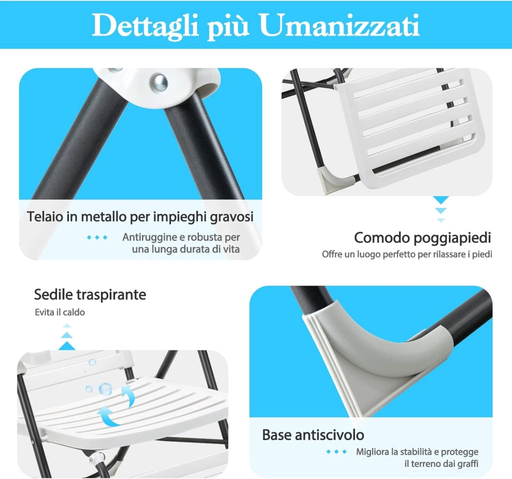 Sedia Pieghevole da Giardino, Sedia Reclinabile con Schienale Alto, Regolabile in 7 Posizioni, Poltrona Portatile in PP Resistente, per Esterno Terrazza Balcone (con Poggiapiedi, 2)