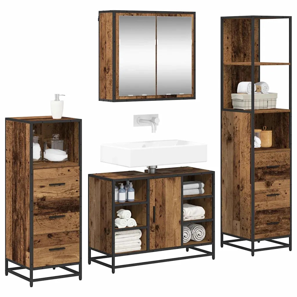 Set di mobili per il bagno con cassetto 4 pcs Legno vecchio 3402354